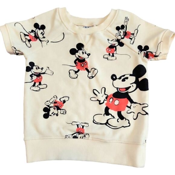EC JUNKFOOD CLOTHING ×DISNEY VINTAGE STYLE MICKEY MOUSE SHORT SLEEVE SWEATSHIRT - Picture 1 of 4